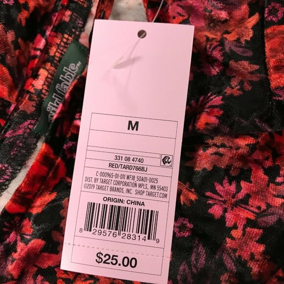 Wild Fable Women Square Neck Spaghetti Strap Floral Red Velvet Mini Dress Size M - Picture 9 of 9